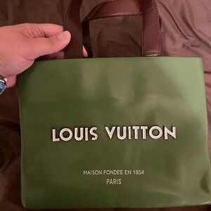 Louis Vuitton Olive Green Handbag with Brown Handles